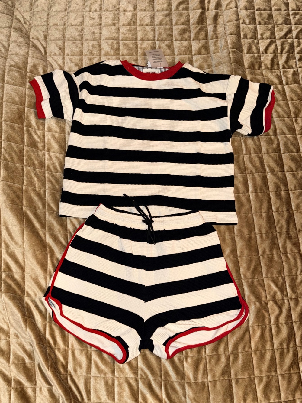 Striped Black & White Knit Crop Top and Skirt Set - Women’s